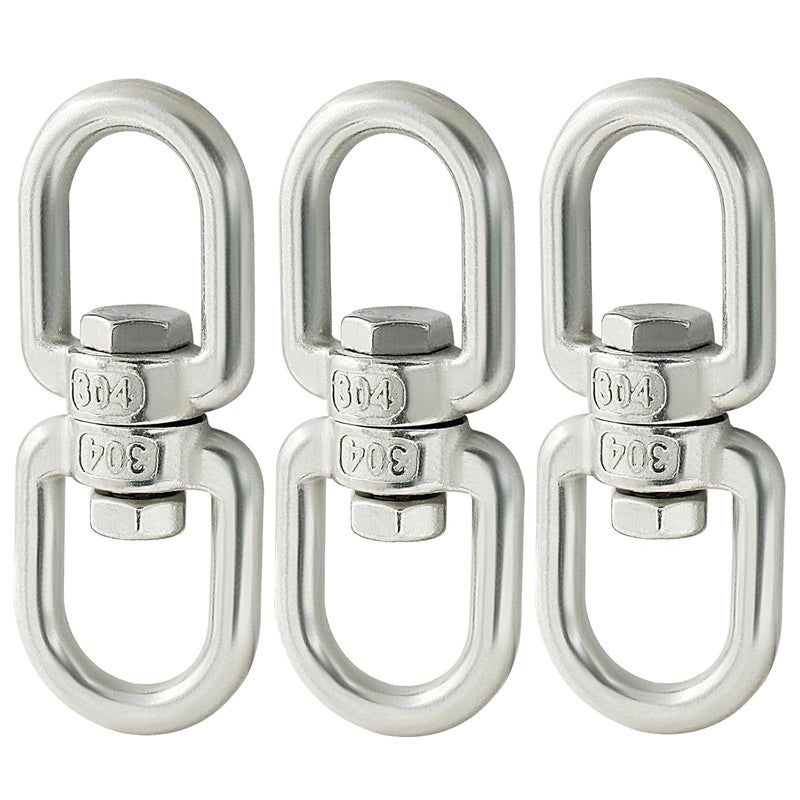 Bivethoi 3 PCS Double Eye Swivel, Stainless Steel Eye to Eye Swivel Ring Dismounting Ring Connector Hardware Double Ended Swivel Hooks Carabiner Swivel Tree Swing Shackle Suspension Hammock Ring (M8) - Image 2